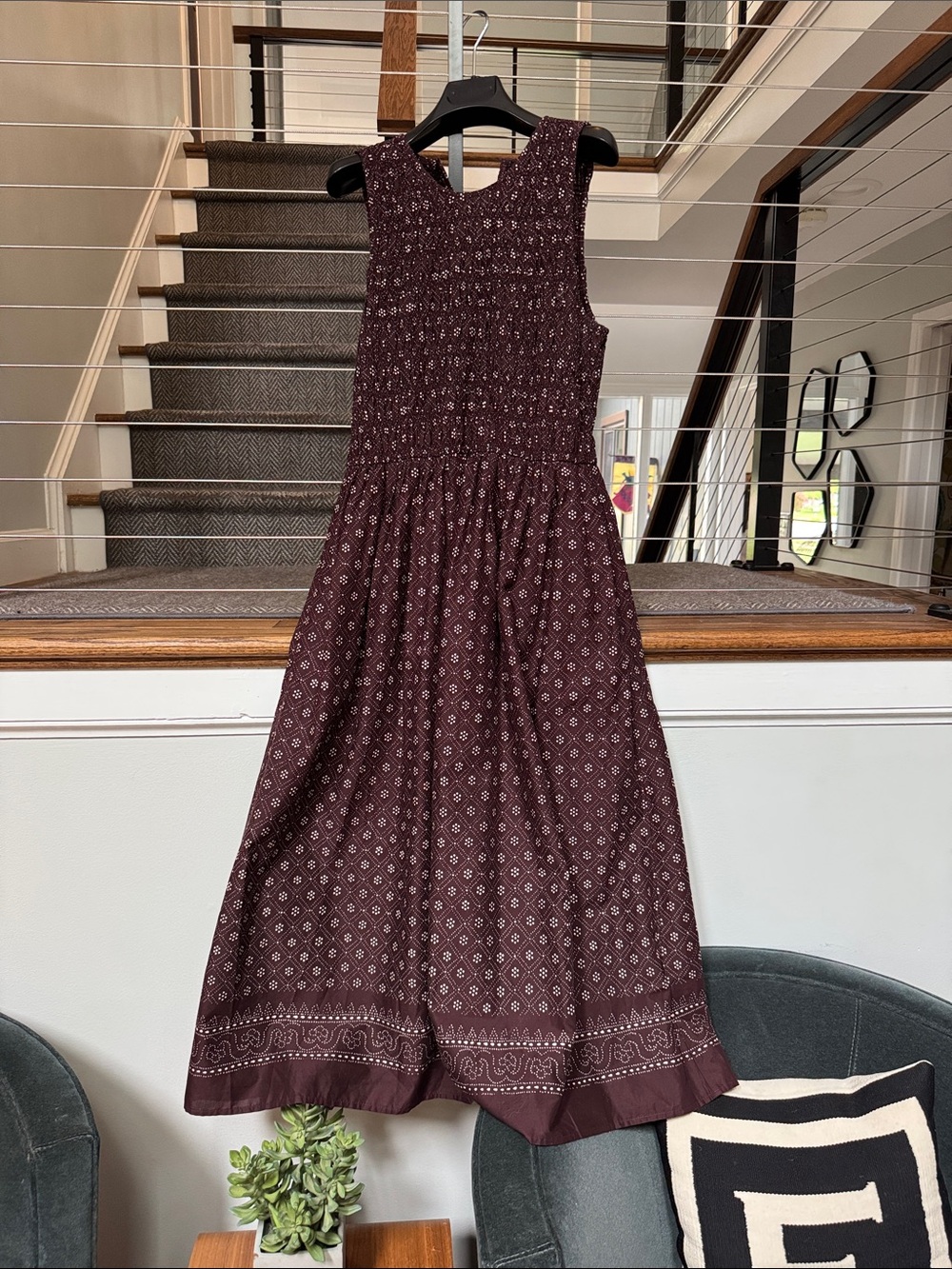 Madewell Melody Smocked Sleeveless Raisin Midi Dress - size M